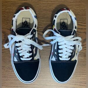 Vans Black and White Sneakers with Multicolor Details